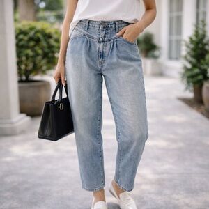 Revolve BlankNYC High Waisted Pleated Jeans Light Wash
